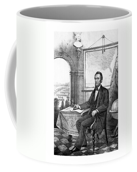 Abraham Lincoln Coffee Mug featuring the drawing President Abraham Lincoln #4 by War Is Hell Store