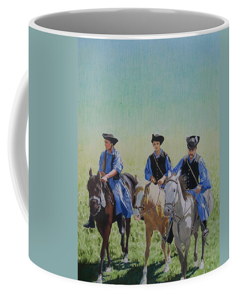 Blue Coffee Mug featuring the painting Puszta Cowboys by Constance Drescher