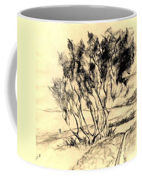 Coal Drawing Coffee Mug featuring the drawing Seaview #3 by Karina Plachetka