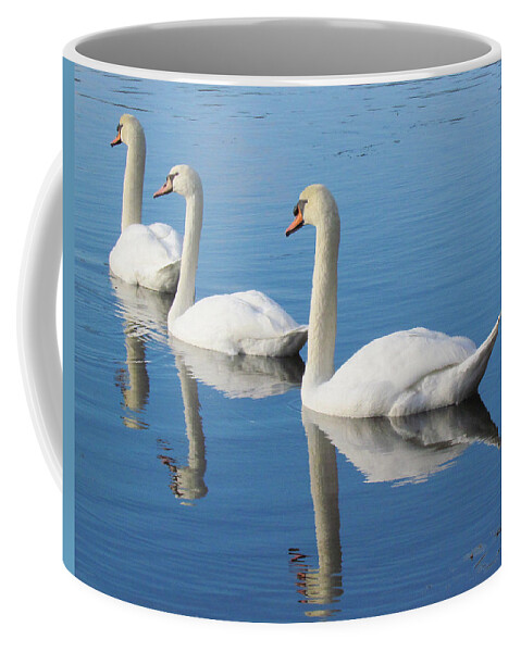 Swans Coffee Mug featuring the photograph 3 Swans A-Swimming by Lori Lafargue