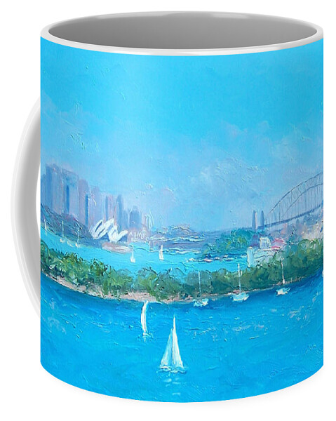Sydney Harbour Coffee Mug featuring the painting Sydney Harbour and the Opera House by Jan Matson #7 by Jan Matson