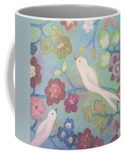White Doves Coffee Mug featuring the painting White Doves #4 by Pristine Cartera Turkus
