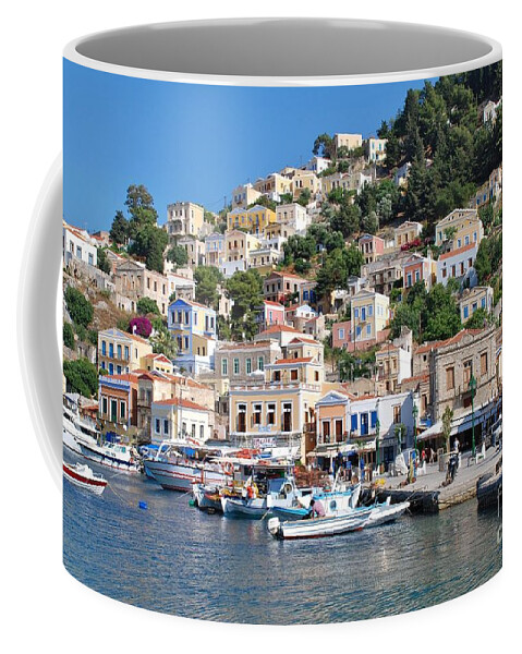 Symi Coffee Mug featuring the photograph Yialos harbour Symi #3 by David Fowler