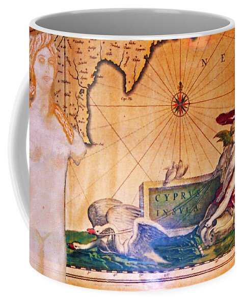Augusta Stylianou Coffee Mug featuring the digital art Ancient Cyprus Map and Aphrodite by Augusta Stylianou