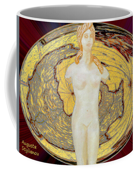 Augusta Stylianou Coffee Mug featuring the digital art Ancient Cyprus Map and Aphrodite #35 by Augusta Stylianou