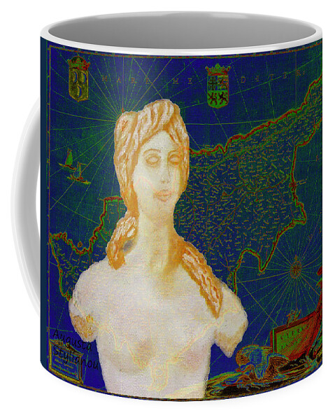 Augusta Stylianou Coffee Mug featuring the digital art Ancient Cyprus Map and Aphrodite #38 by Augusta Stylianou