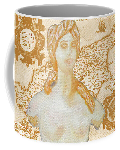 Augusta Stylianou Coffee Mug featuring the digital art Ancient Cyprus Map and Aphrodite #40 by Augusta Stylianou