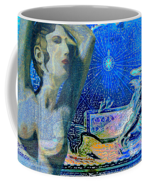 Augusta Stylianou Coffee Mug featuring the digital art Ancient Cyprus Map and Aphrodite #6 by Augusta Stylianou