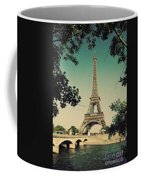 Eiffel Coffee Mug featuring the photograph Eiffel Tower and bridge on Seine river in Paris #4 by Michal Bednarek