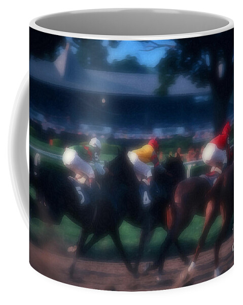 Horse Coffee Mug featuring the photograph Horse Race #4 by Marc Bittan