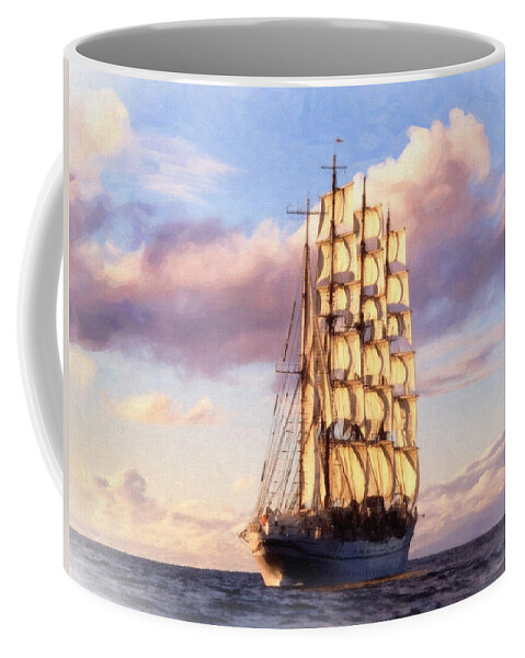 Sailing Coffee Mug featuring the painting 4 Mast Barque by Dean Wittle