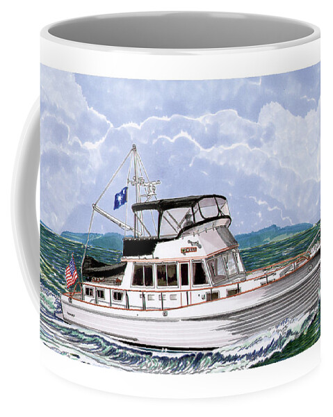 Yacht Portraits Coffee Mug featuring the painting 42 Foot Grand Banks Motoryacht by Jack Pumphrey