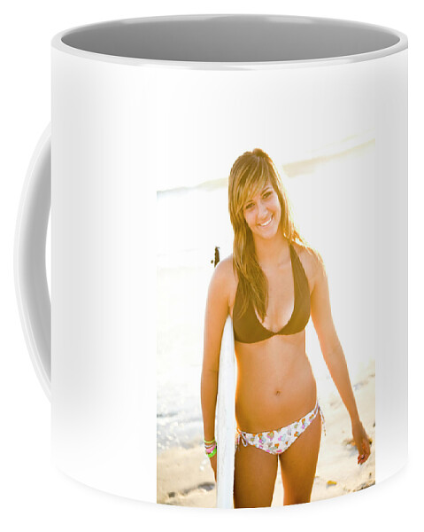 Athletes Coffee Mug featuring the photograph A Surfer Girl Poses For Fun Portraits #6 by Jay Reilly