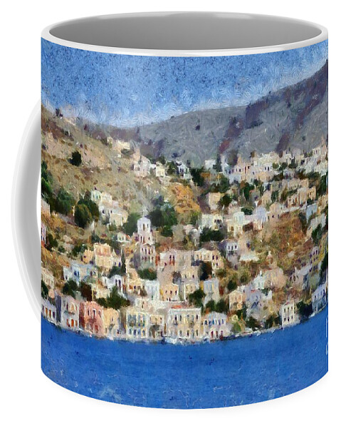 Symi Coffee Mug featuring the painting Symi island #9 by George Atsametakis