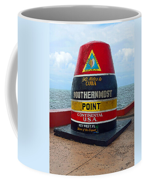 Key West Florida Coffee Mug featuring the photograph Southernmost Point Key West - 90 Miles to Cuba by Rebecca Korpita
