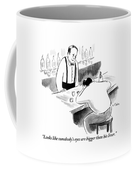 A Bartender Speaks To A Man Who Is Sitting Coffee Mug
