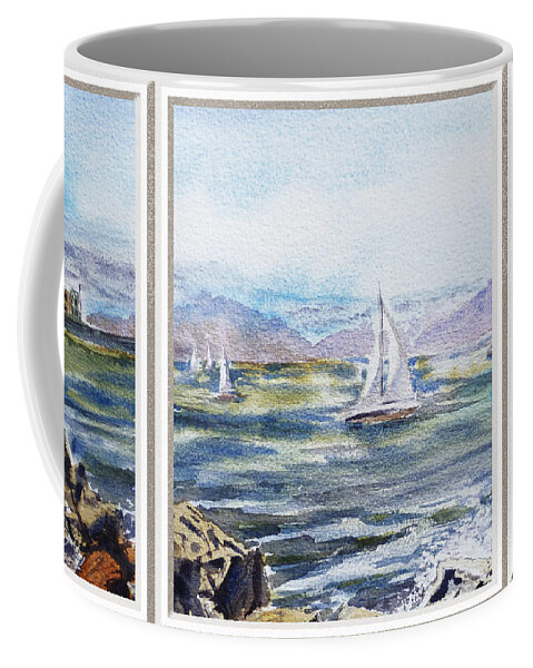 Ocean Coffee Mug featuring the painting A Bay View Window Rough Waves by Irina Sztukowski