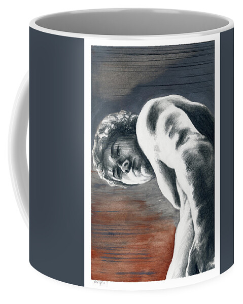 Pencil Art Coffee Mug featuring the painting A Boy Named Sideways by Rene Capone