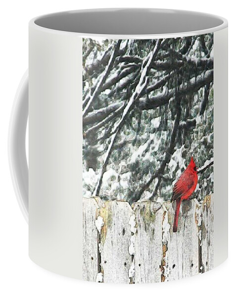 Christmas Coffee Mug featuring the painting A Christmas Cardinal by PainterArtist FIN