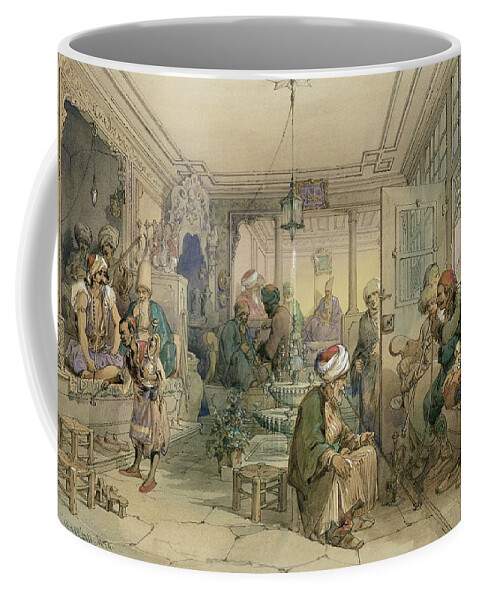 Istanbul Coffee Mug featuring the painting A Coffee House, Constantinople, 1854 by Amadeo Preziosi