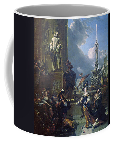 Fountain Coffee Mug featuring the photograph A Concert In A Public Square Oil On Canvas by Nicolaes Pietersz. Berchem