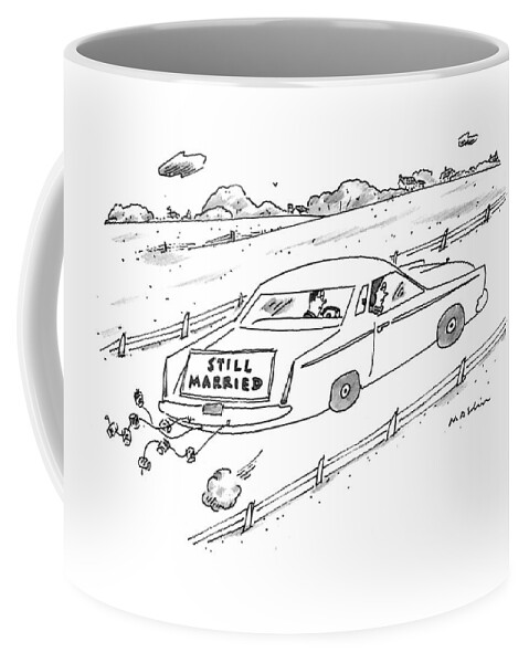 A Couple Driving A Car With A Still Married Sign Coffee Mug