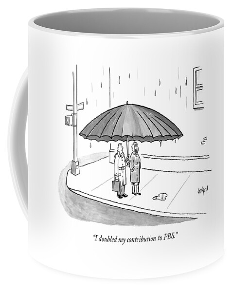 A Couple Under A Gigantic Umbrella On A City Coffee Mug