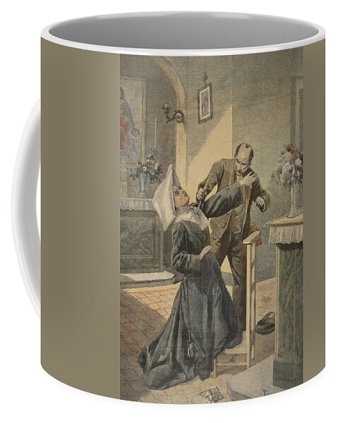 Female Coffee Mug featuring the drawing A Drama In An Asylum Assassination by French School