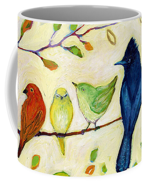 Bird Coffee Mug featuring the painting A Flock of Many Colors by Jennifer Lommers