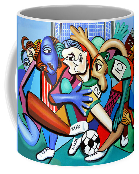 A Friendly Game Of Soccer Coffee Mug featuring the painting A Friendly Game Of Soccer by Anthony Falbo