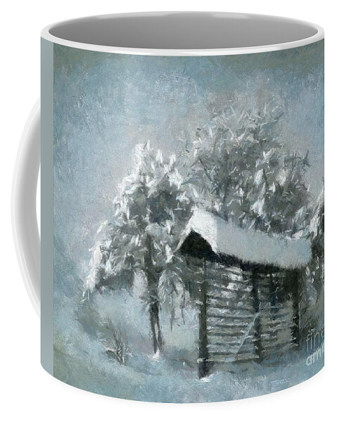 Hayracks Coffee Mug featuring the mixed media A Glimpse Of Winter by Dragica Micki Fortuna