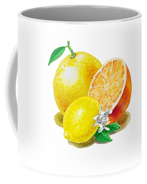 Grapefruit Coffee Mug featuring the painting A Happy Citrus Bunch Grapefruit Lemon Orange by Irina Sztukowski