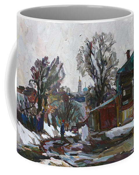 Winter Coffee Mug featuring the painting A house number 7 by Juliya Zhukova