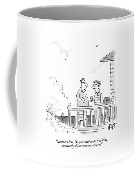 A Husband Talks To A Wife On A Porch Of A Beach Coffee Mug