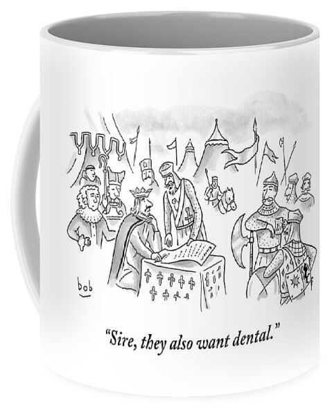 A King Is Presented With A Petition As Knights Coffee Mug