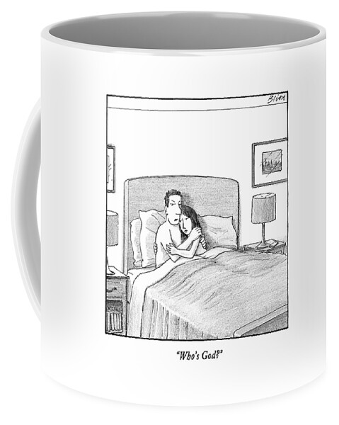 A Man And A Woman Lie In Bed Together. The Man Coffee Mug