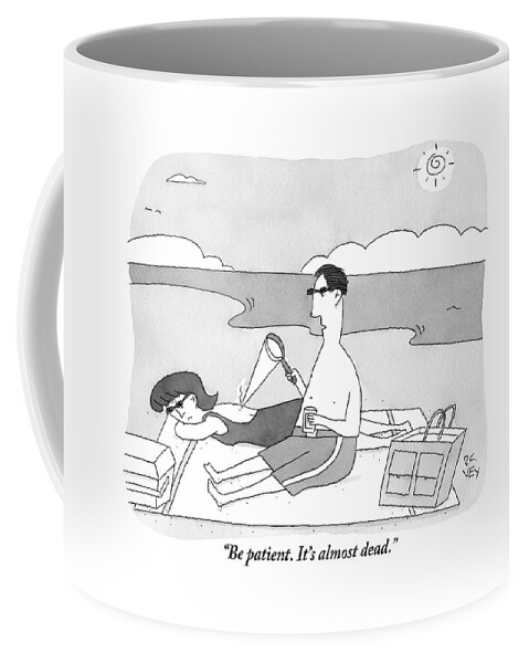 A Man At The Beach Aims A Magnifying Glass Coffee Mug