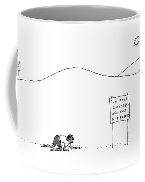 A Man Crawling Through The Desert Nears A Sign Coffee Mug