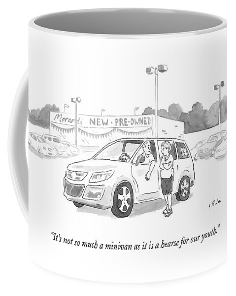 A Man In A Minivan Speaks To A Woman At A Car Coffee Mug