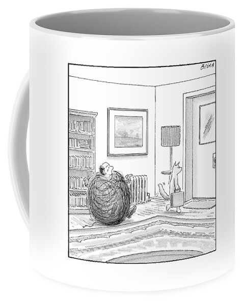 A Man Is Stuck In A Yarn Ball And His Cat Leaves Coffee Mug