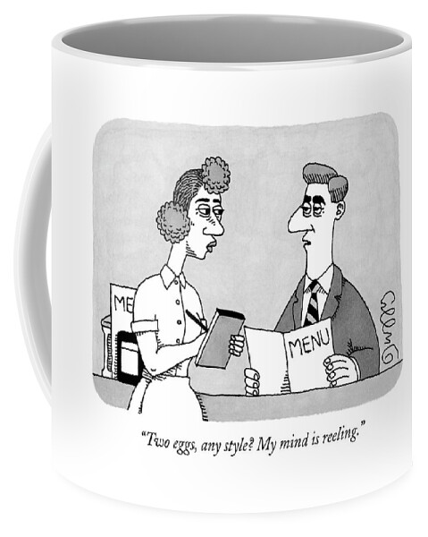 A Man Looks At A Menu Coffee Mug