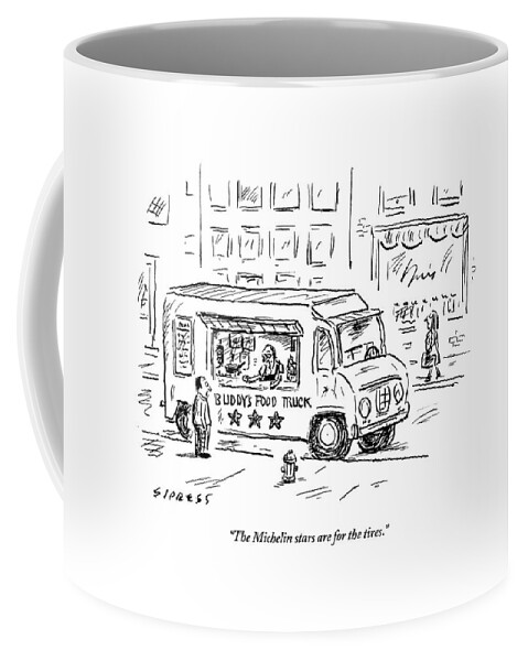 A Man Operating A Food Truck Speaks To A Customer Coffee Mug
