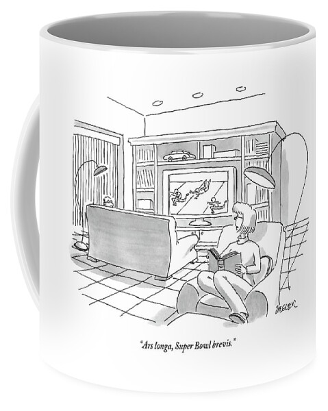 A Man Sitting On A Couch Watching The Super Bowl Coffee Mug
