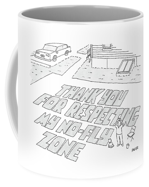 A Man Stands In His Back Yard Where The Words Coffee Mug