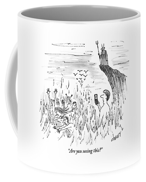 A Man Stands In The Fires Of Hell With The Devil Coffee Mug