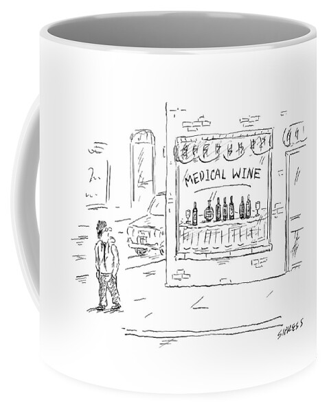 A Man Walks By A Liquor Store With The Sign Coffee Mug