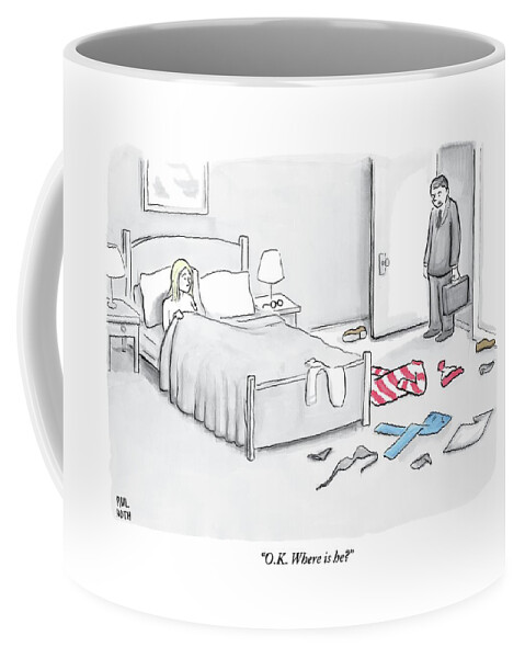 A Man Walks Into A Room To Find His Wife In Bed Coffee Mug