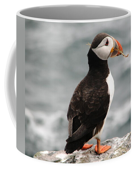 Puffin Coffee Mug featuring the photograph A mouth full by Sue Leonard