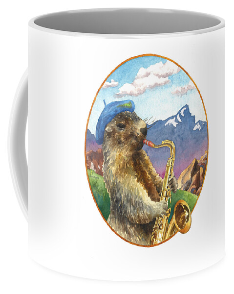Marmot Painting Coffee Mug featuring the painting A Musical Marmot by Anne Gifford