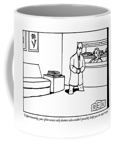 A Receptionist Informs A Man Standing Coffee Mug